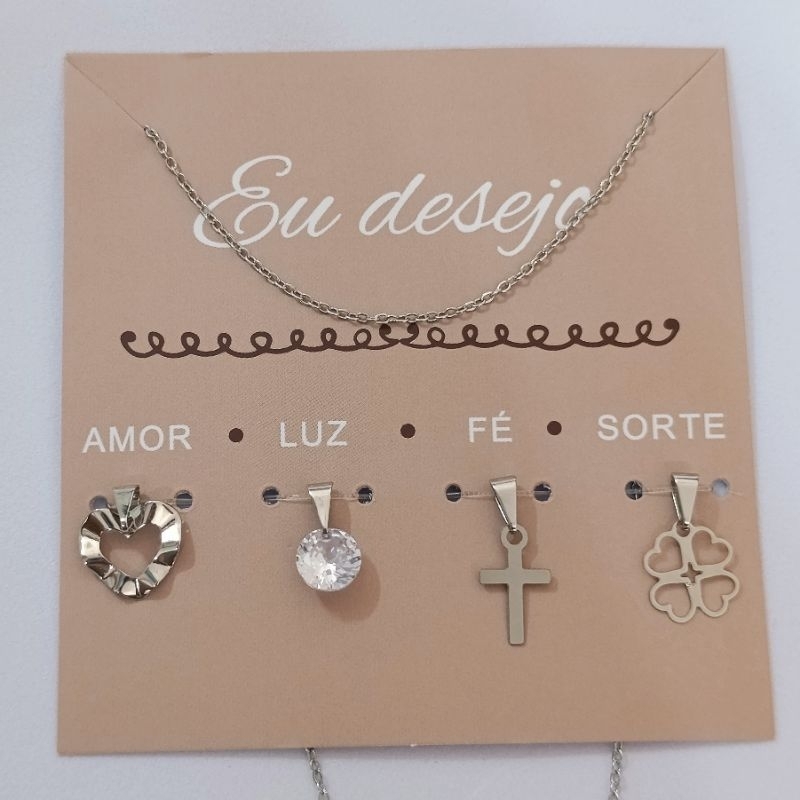 Colar "Eu Desejo" amor, luz, de e sorte,  em Aço Inoxidável não escurece.