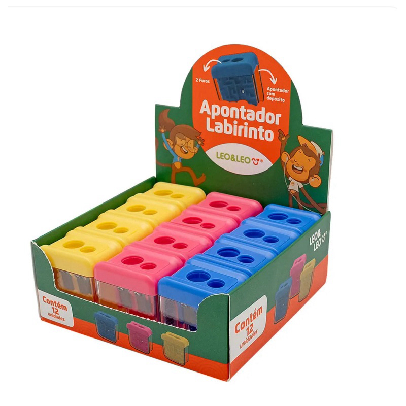 Apontador Labirinto C/ Depósito Dois Furos CORES SORTIDAS 1 Unidade - Leo&Leo