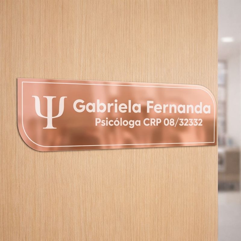 Placa Porta Personalizada com Logo Acrílico Espelhado Luxo Sinalização Decorativa Empresa Escritório