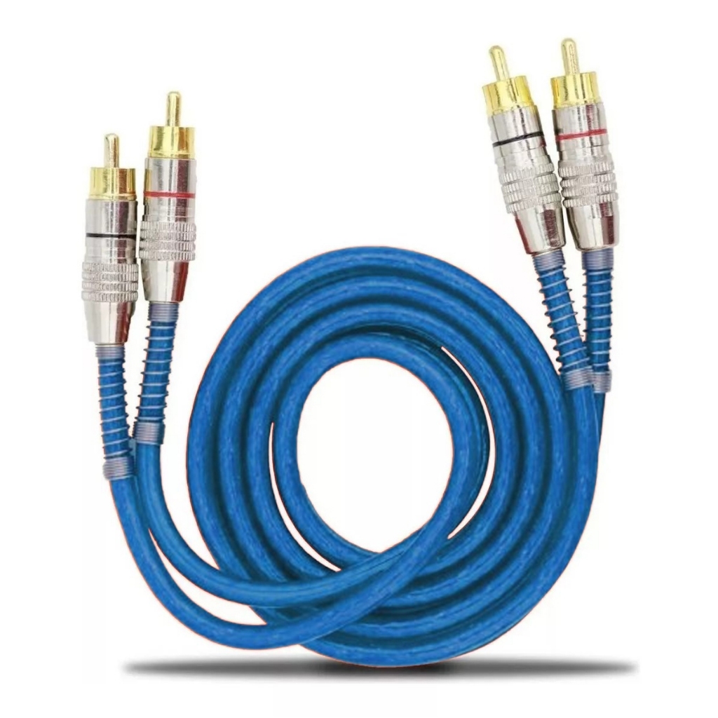Cabo Rca De 1 Metro Blindado Tech One Svart Azul Conector Banhado Som Qualidade