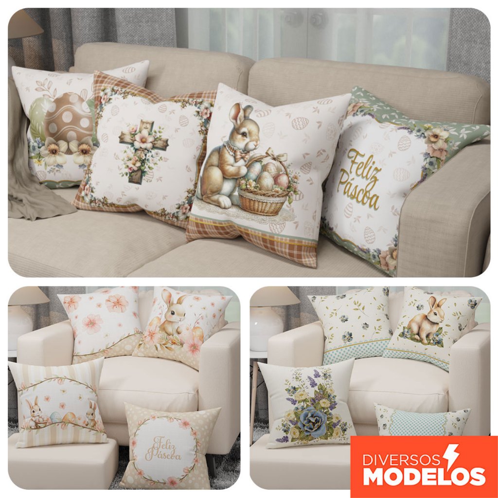 Kit Com 4 Capa de Almofada Páscoa Decorativas Estampadas 45x45cm Em Oxford em Oferta na Shopee
