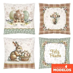 Kit 4 Capa De Almofada Páscoa Vários Modelos Decoração Casa Para Sofá Em Tecido Oxford 45x45cm