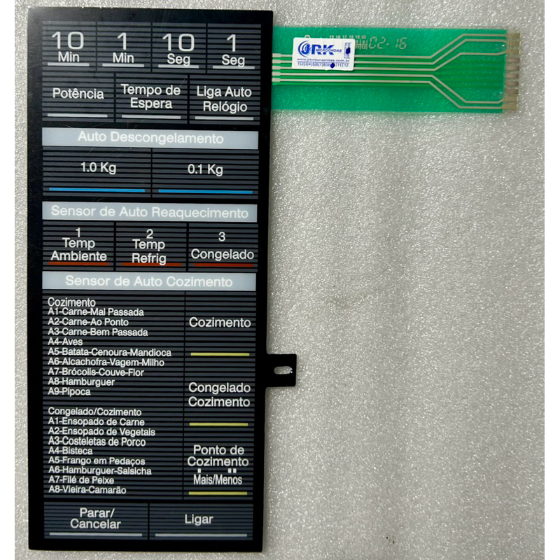 Membrana Teclado Microondas Panasonic NN7809 (18,6 cm/altura X 8,1 cm/base)