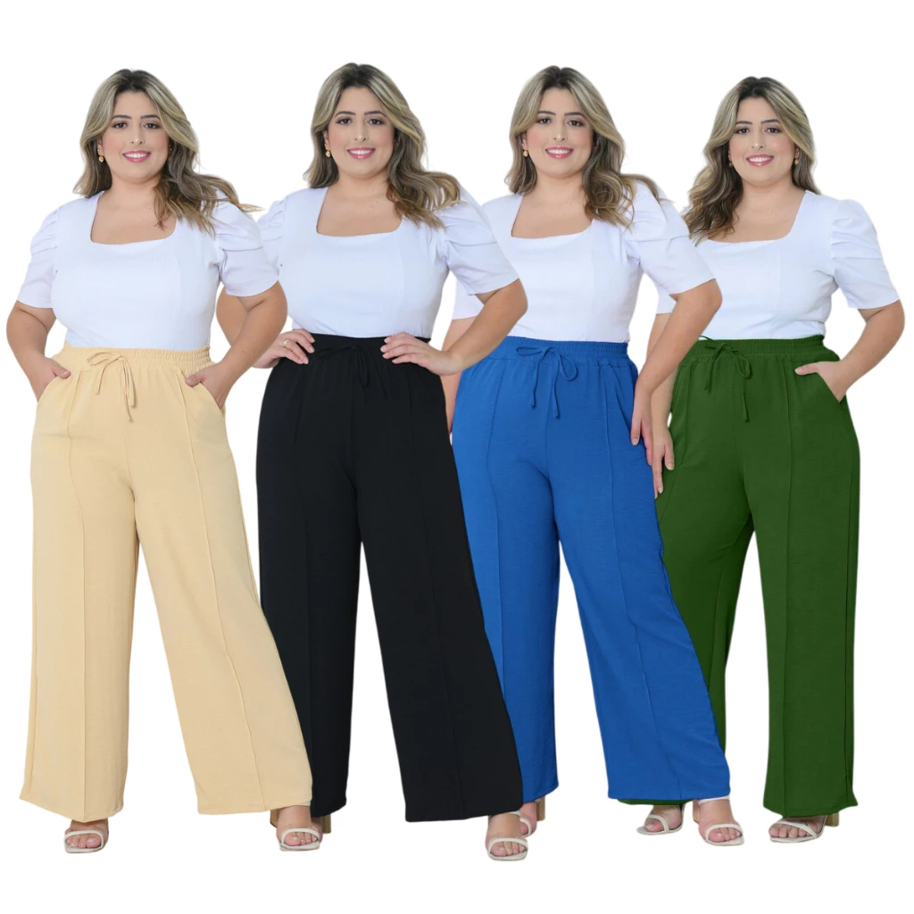 Calça Pantalona Plus Size Feminina Cintura Confortável em Oferta na Shopee