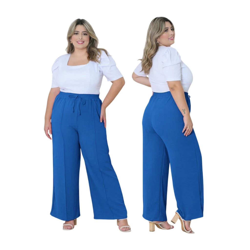 Calça Pantalona Plus Size Feminina Cintura Confortável