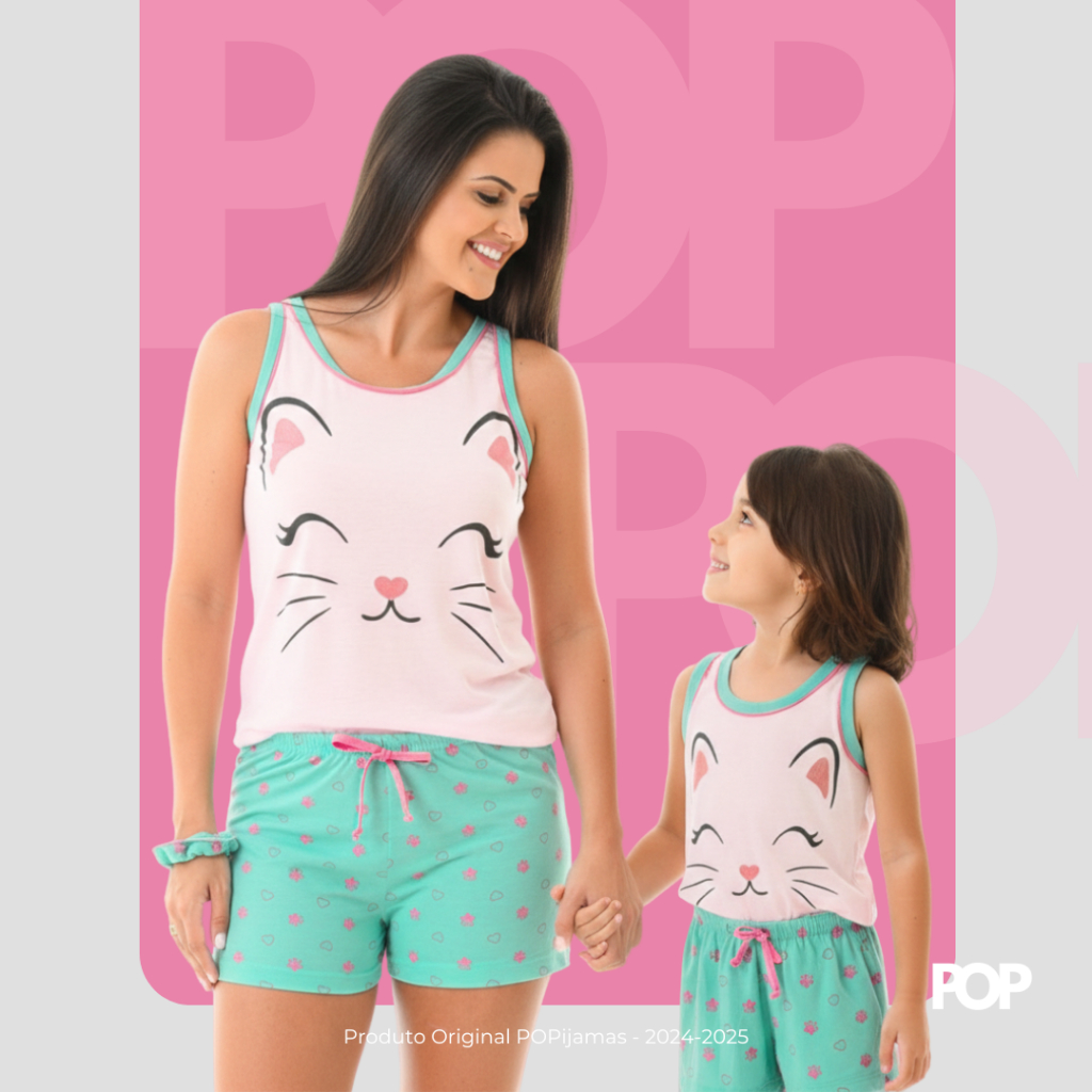 Kit 2 Pijamas Feminino Baby Doll para Mãe e Filha Short Doll Regata Verão Conforto Gatinha POP em Oferta na Shopee