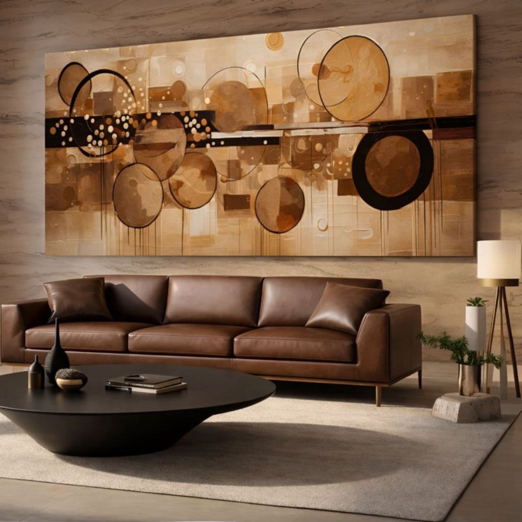 quadro Sala Geometrico Marrom Abstrato Decorativo 110x80 Cor Colorido Armação Impresso