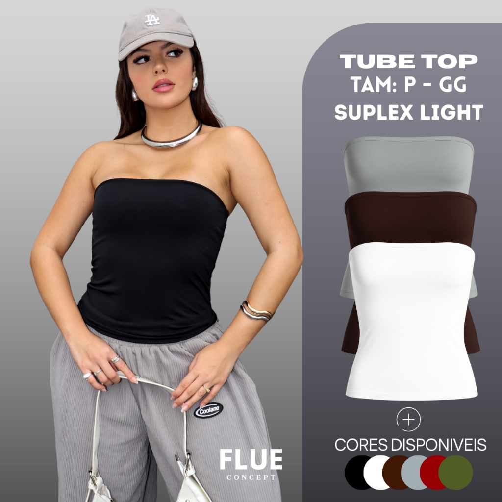 TUBE TOP SUPLEX  Faixa Blusa Feminino Duplo Cropped Tubinho Básico Blogueira Premium em Oferta na Shopee