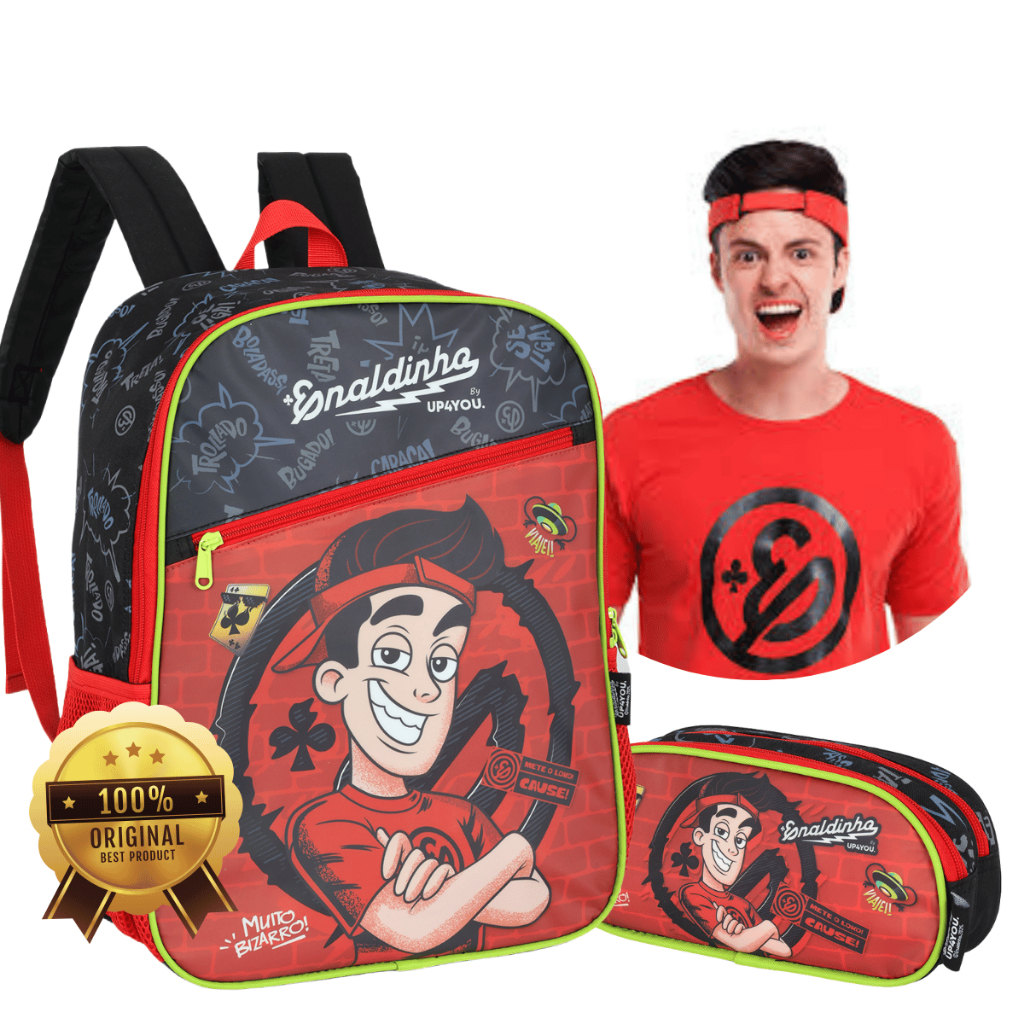 ORIGINAL Kit Enaldinho Completo Mochila Grande Lancheira e Estojo menino Rodinhas Costas Escolar
