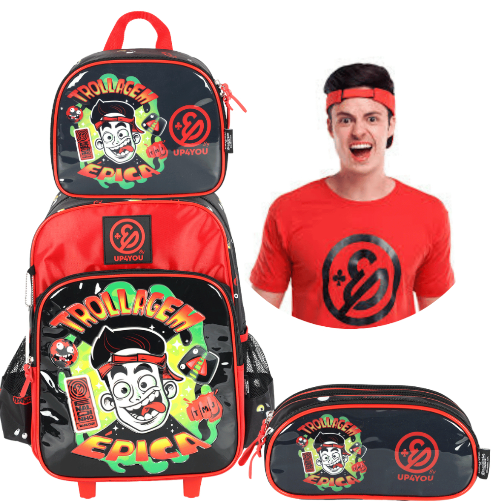 ORIGINAL Kit Enaldinho Completo Mochila Grande Lancheira e Estojo menino Rodinhas Costas Escolar