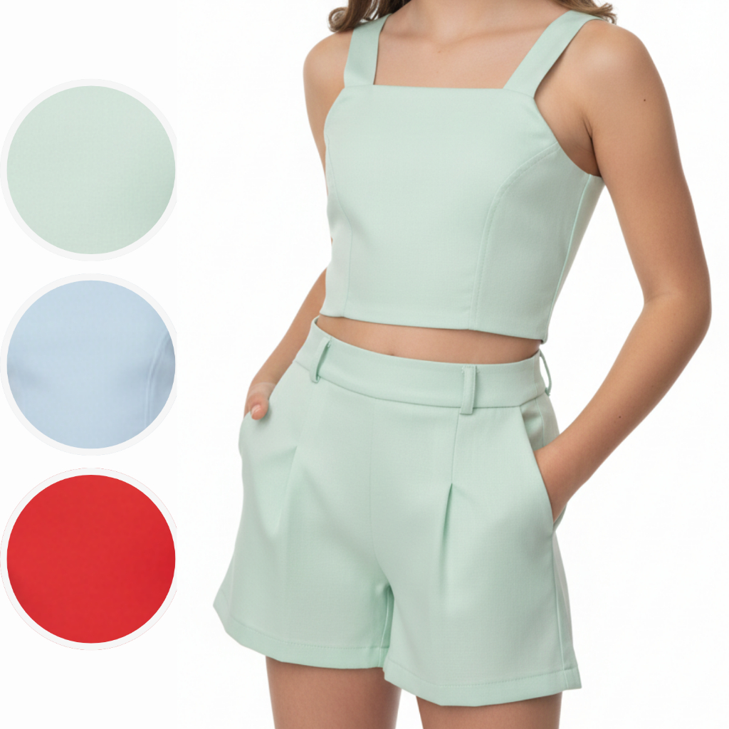 Conjunto Cropped Short Feminino Juvenil de Verao Moda Bloqueirinha Tam 12 a 16. em Oferta na Shopee