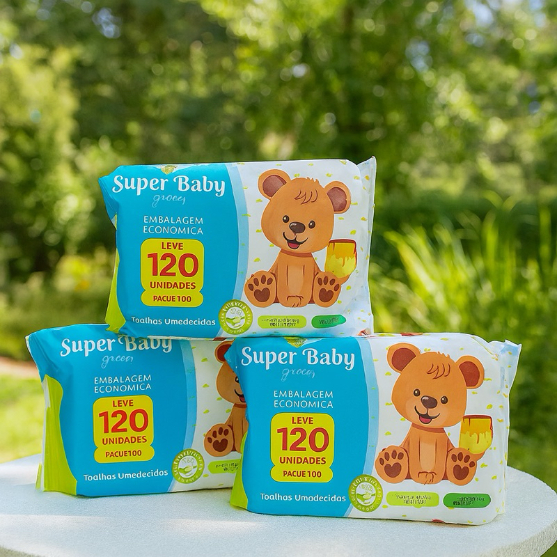 3 Pacotes de Lenços Umedecidos / 360 Toalhas Umedecidas Super Baby Green
