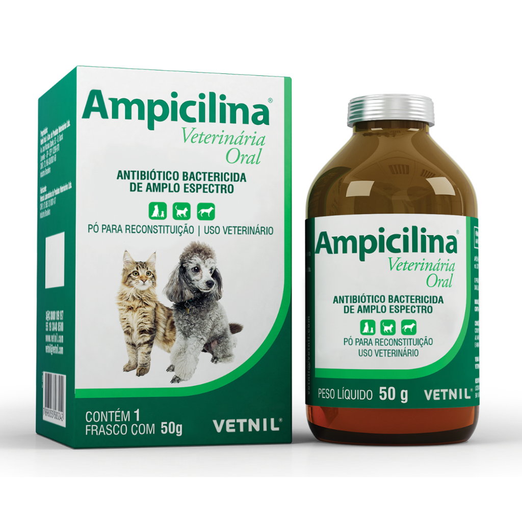 Antimicrobiano para Cães e Gatos, Ampicilina Oral 50gr Vetnil Antibiótico para Cães e gatos