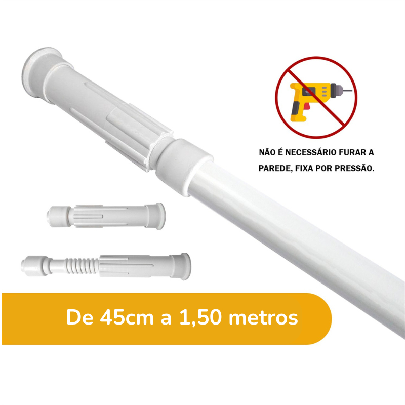 Varão Extensivo Ajustável 45cm a 1,50m Cortina Box Banheiro Suporte Sem Furo Branco em Oferta na Shopee