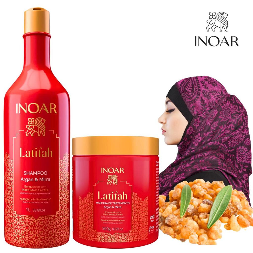 Inoar - Kit Latifah Árabe Mirra Shampoo 1L + Máscara de Tratamento Cabelo 500g | Envio IMEDIATO! em Oferta na Shopee