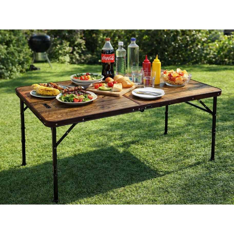 Mesa Maleta Dobrável Portatil 90x60x69 cm Madeira MDF Alumínio Leve 3.4kg Camping Praia Piquenique BASK em Oferta na Shopee
