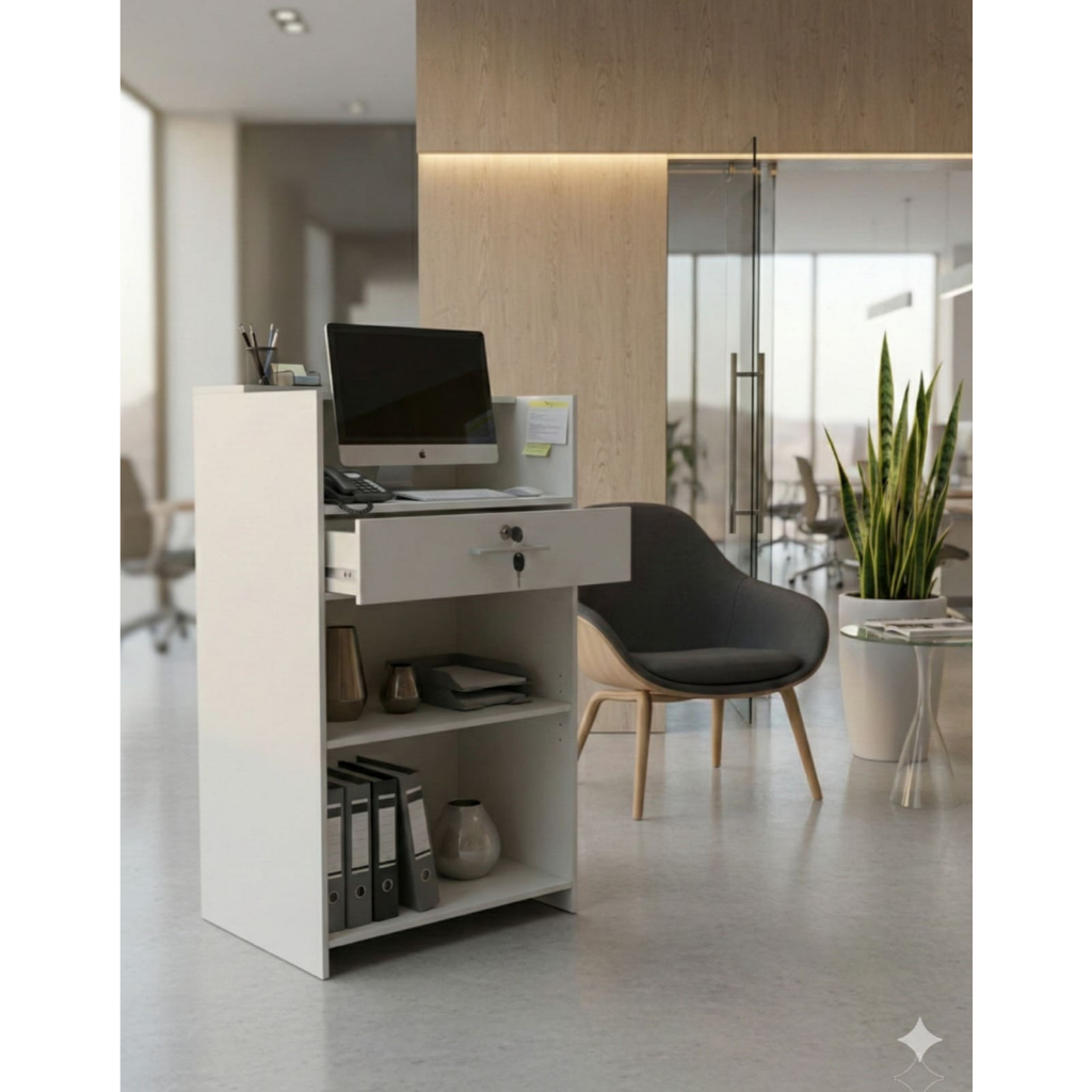 Balcão Comercial Moderno para Recepção de Clientes com Gaveta e Nicho