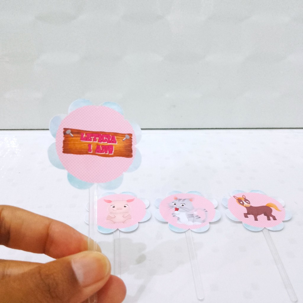 Topper de Doce Fazendinha Rosa Personalizado Kit 20 - Festa Infantil Lembrancinha