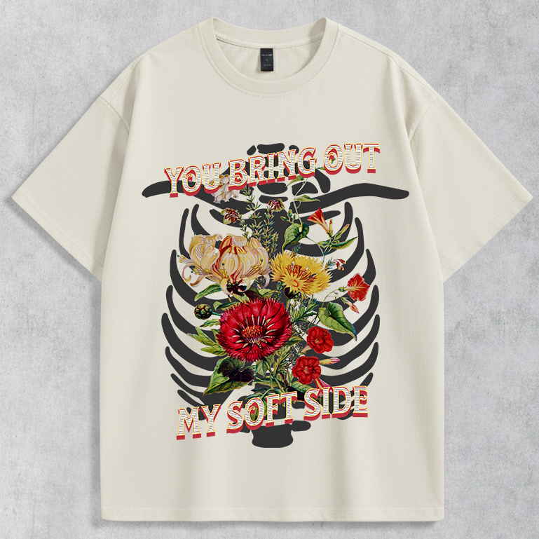 Camiseta Básica Masculina Costela Caveira Floral Dark Gótico Blusa Punk Streetwear Lançamento