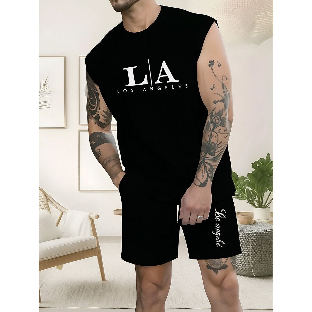 Conjunto Regata Machão L A Los Angeles Camiseta Masculina Bermuda Moletom com Bolso Algodão Esporte em Oferta na Shopee