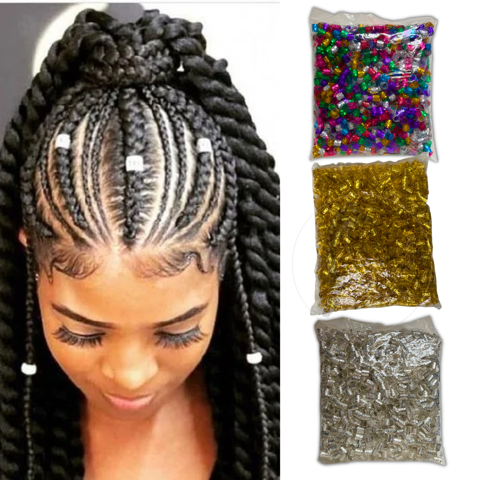 1000 pç Anel P/ Trança Box Braids Joias Prata Dourado Colorido Nagô Box Braids Argolinhas Jumbo