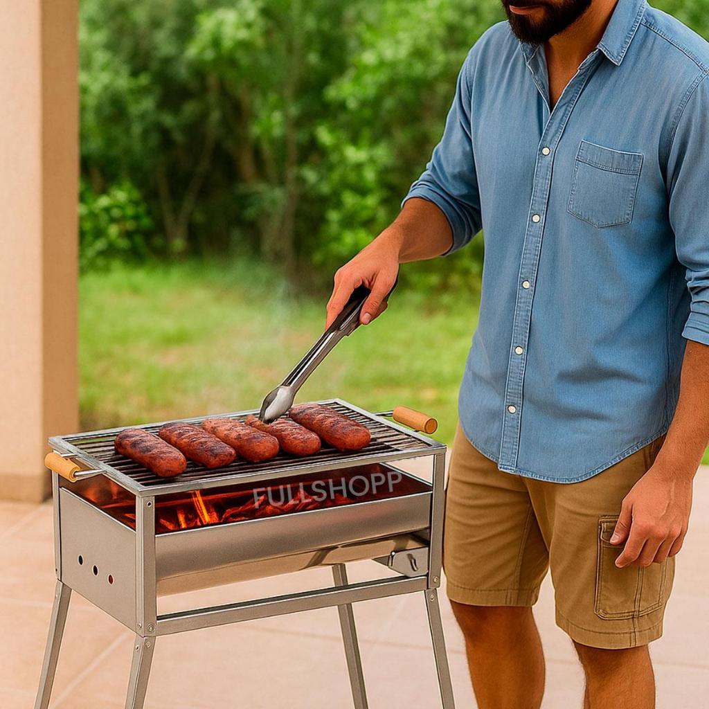 Churrasqueira A Carvão Portátil Grande Dobrável Galvanizada Com Alça Compacta Carne Peixe Camping
