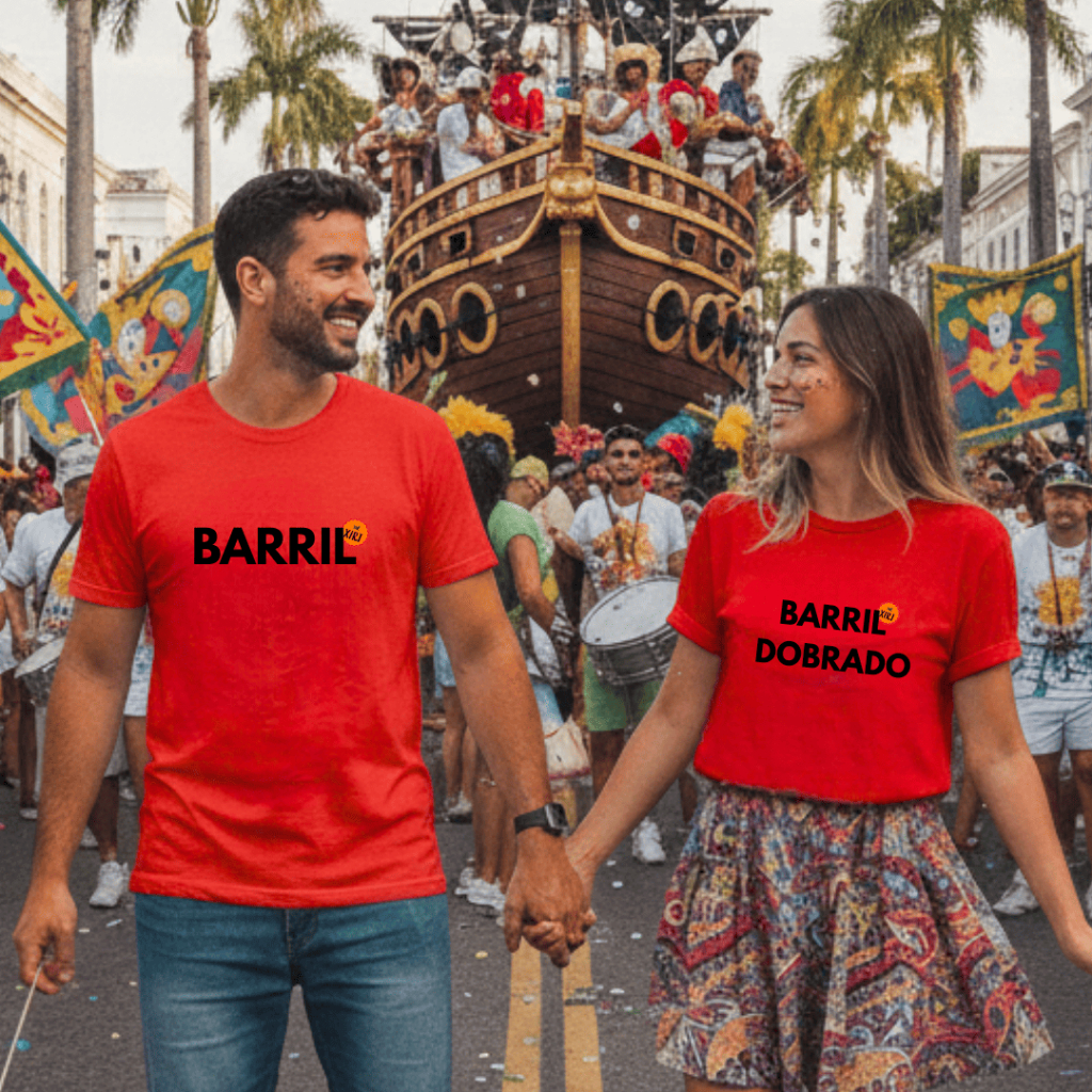 Kit Casal Conjunto Namorados 2 Camisetas "Barril e Barril dobrado" Divertido Thê Xirt
