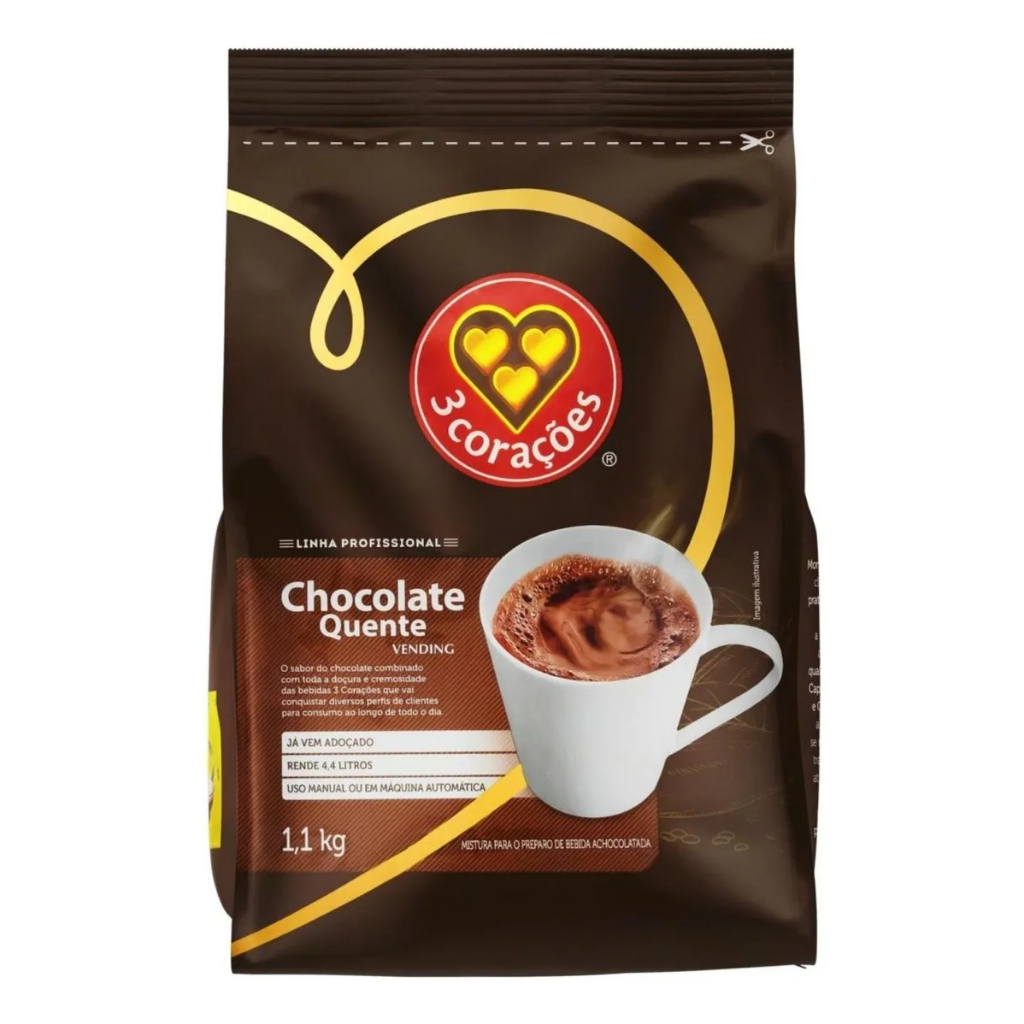 Chocolate Quente em  Pó Três 3 Corações Solúvel Vending 1kg