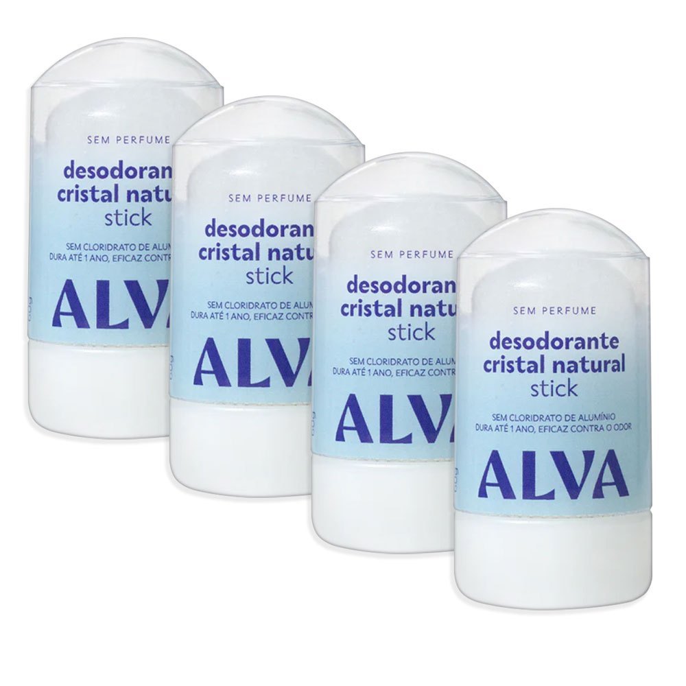 KIT Desodorante em Pedra Cristal Stick Kristall Sensitive Sem Cheiro - Alva 60g 4 UNIDs