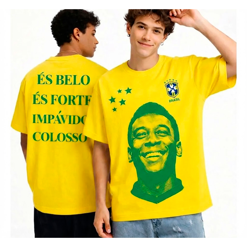 Camiseta do Brasil Rei do Futebol Pelé Hino Nacional Camisa Masculina e Feminina 100% Algodão Qualidade Premium