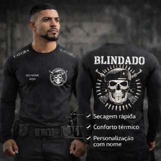 Camisa Tática Caveira Masculina Dry Fit – Estilo Militar MANGA LONGA em Oferta na Shopee