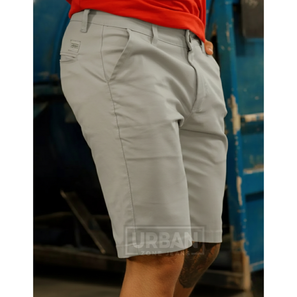 Bermuda Sarja Esporte Fino Masculina Cinza Bolso Embutido Elastano Slim Fit
