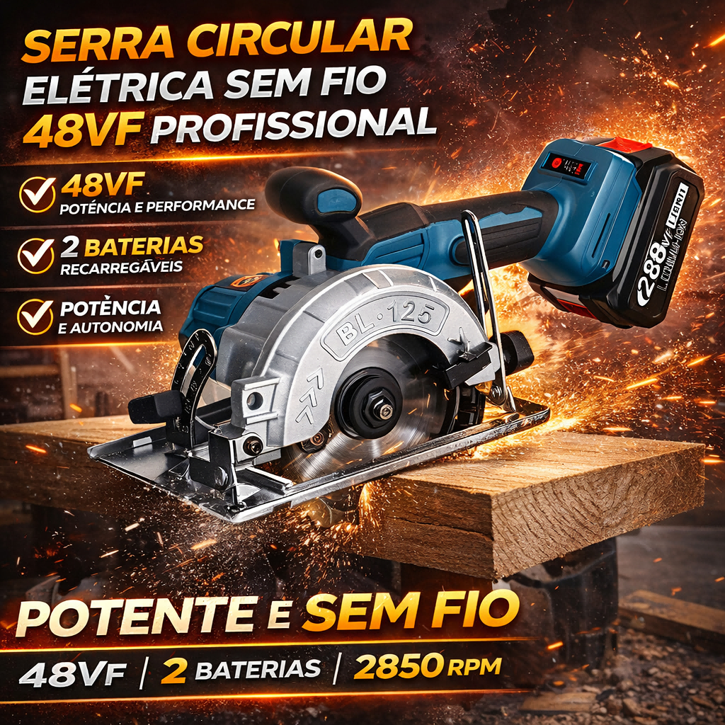 Serra Circular Elétrica Sem Fio 48Vf Profissional 2 Baterias Recarregáveis Azul Potente em Oferta na Shopee