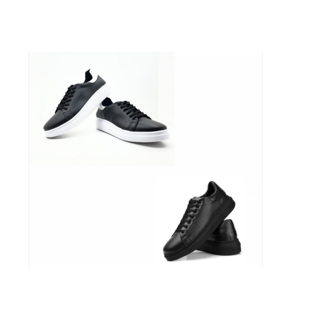 Tênis casual masculino preto com sola alta branca+ tênis casual masculino preto com sola alta