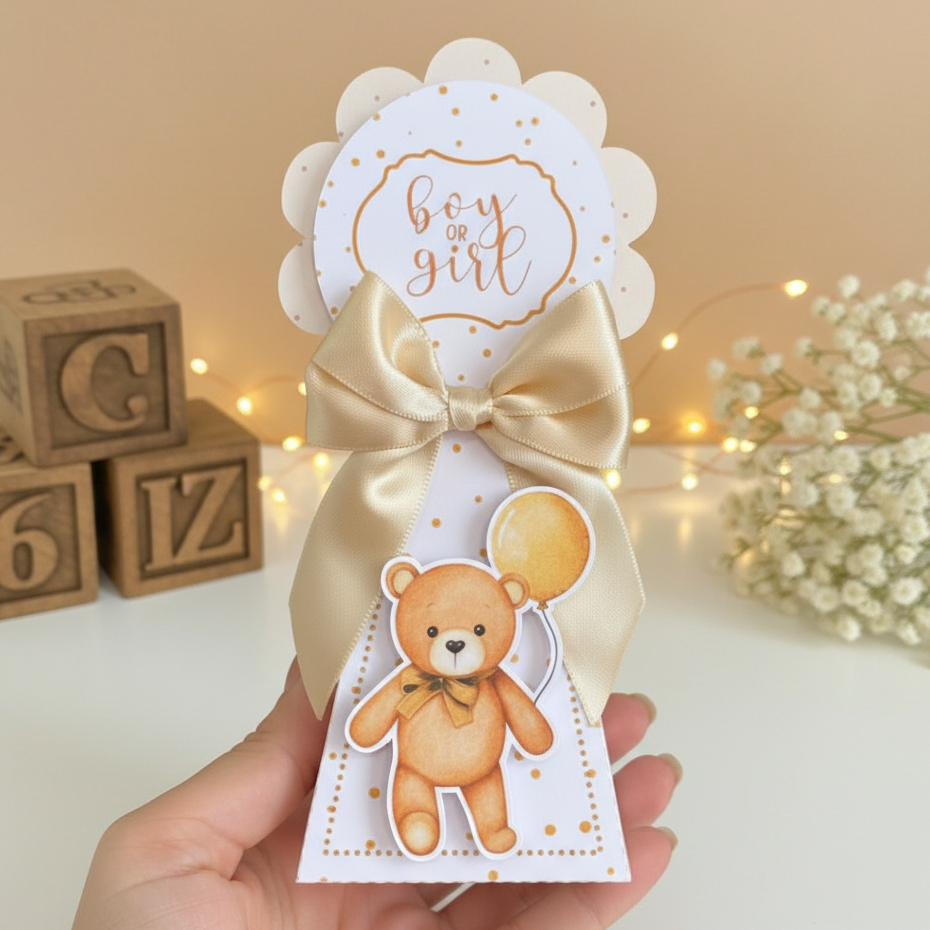 Kit 10 Caixas Cone Triângulo Personalizado Ursinhos Chá Revelação