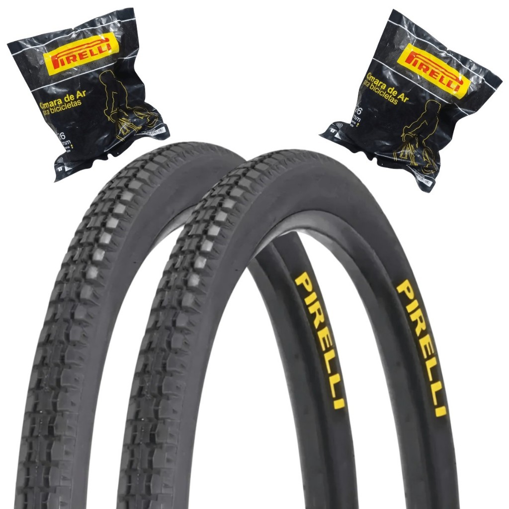 Par Pneu Bike Pirelli Primor Aro 26x1.1/2x2 Barra Forte Original + Camaras Ar PE-26 Pirelli