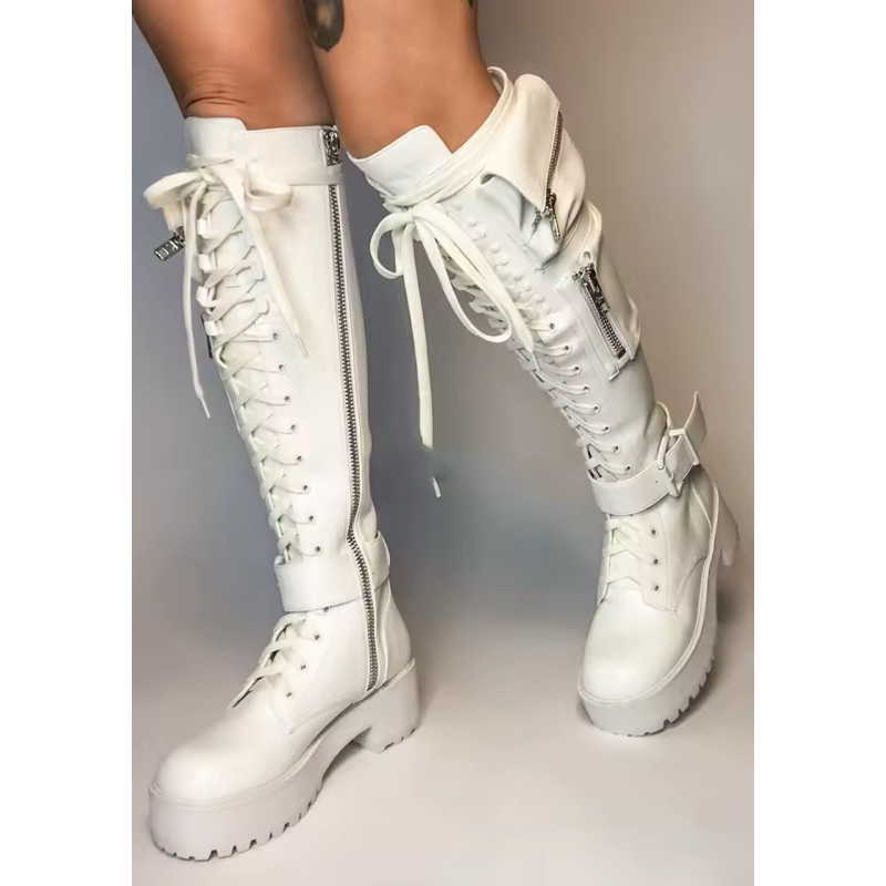bota coturno joelho branco cano longo branca demonia plataforma punk rock gótica nova
