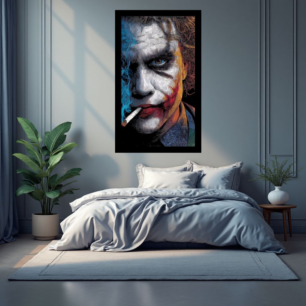 Quadro Decorativo O Coringa Joker Batman para Quarto Sala 1 Tela com Borda Preta
