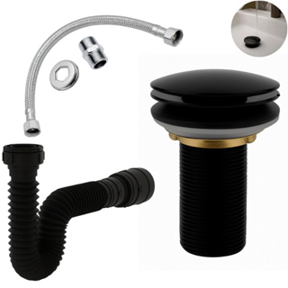 Kit Banheiro ABS- Engate Flexível 40cm+ Valvula Ralo Click 7/8+ Sifão 72cm Preto em Oferta na Shopee