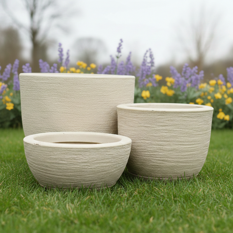 Imagem Kit 3 Vasos para Plantas Jardim Sala Luxo Bojo Escovado 1,2 e Bacia Escovada 1