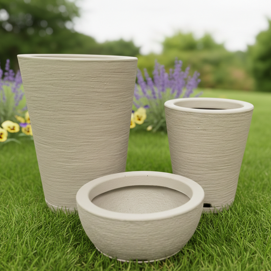 Kit 3 Vasos Decorativo em Polietileno Coluna Redonda Escovado 1,2 e Bacia Escovada 1 em Oferta na Shopee