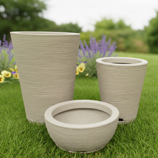 Kit 3 Vasos Decorativo em Polietileno Coluna Redonda Escovado 1,2 e Bacia Escovada 1 em Oferta na Shopee