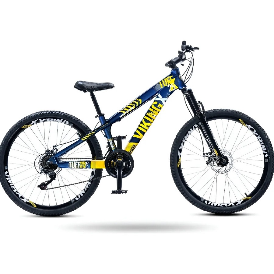 Bicicleta Vikingx Tuff 25 Vmaxx Aro 26 Azul Marinho Amarelo Lancamento