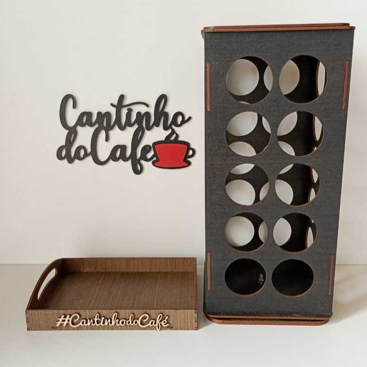 Kit Cantinho do Cafe Porta Cápsulas Quadrado Giratorio + Frase + Bandeja Três Corações Nespresso Dolce Gusto em Oferta na Shopee
