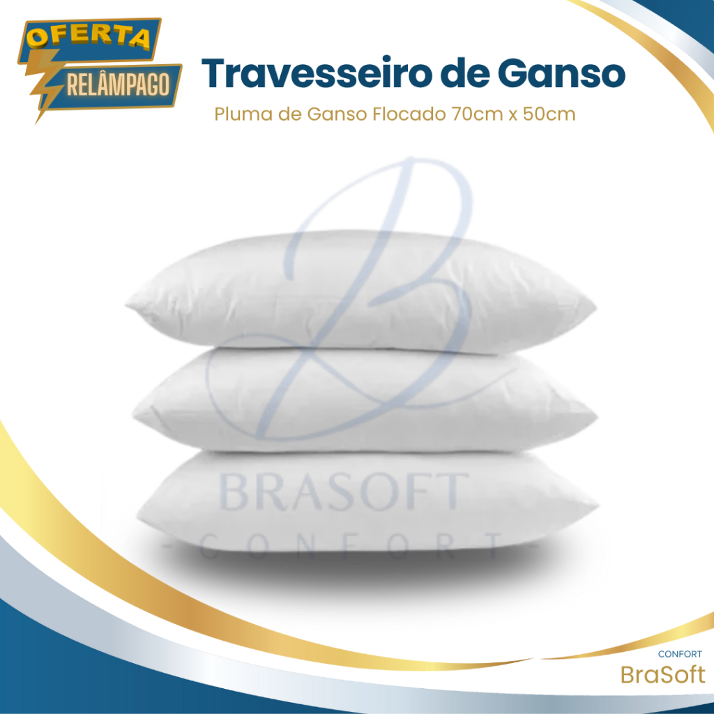 Kit Travesseiro Pluma de Ganso Flocado Em Espuma - Antiacaro 70x50cm