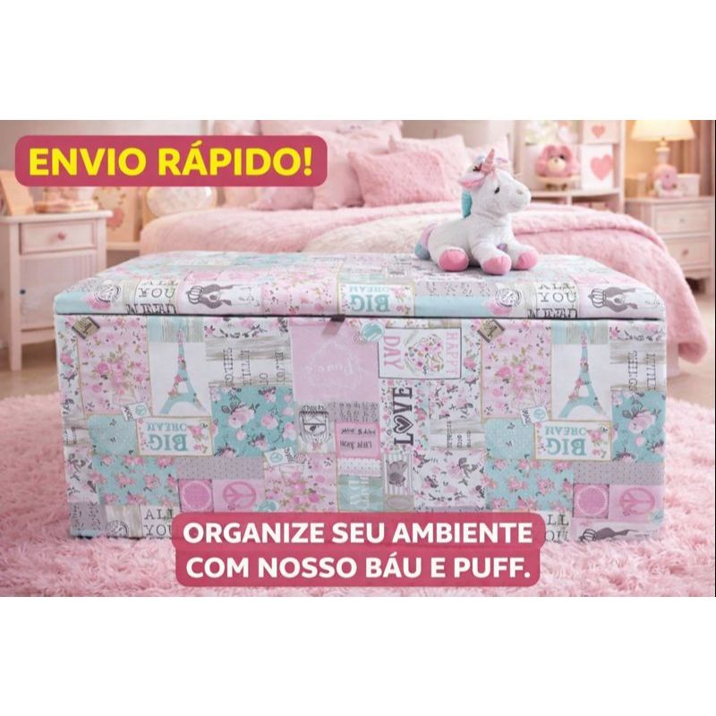Baú Puff Grande 90cm Infantil e adulto Multifuncional organizador