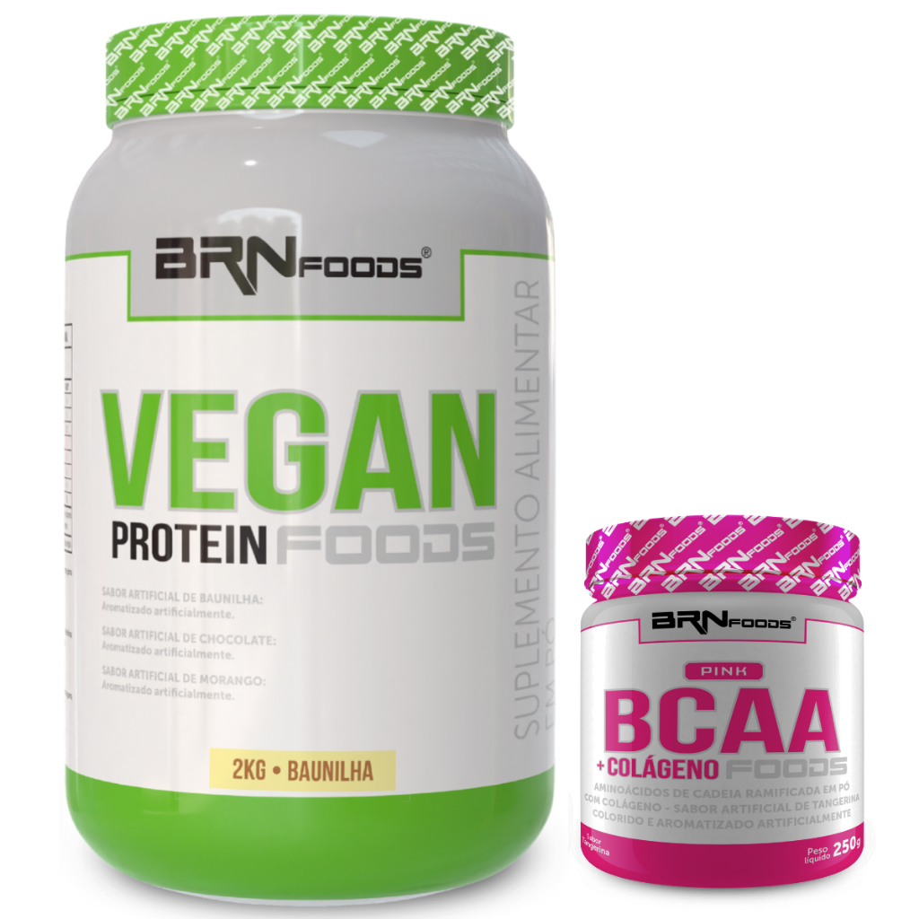 Kit Proteína Vegetal Vegan Protein 2kg + Pink BCAA (com Colágeno) 250g - BRN Foods em Oferta na Shopee