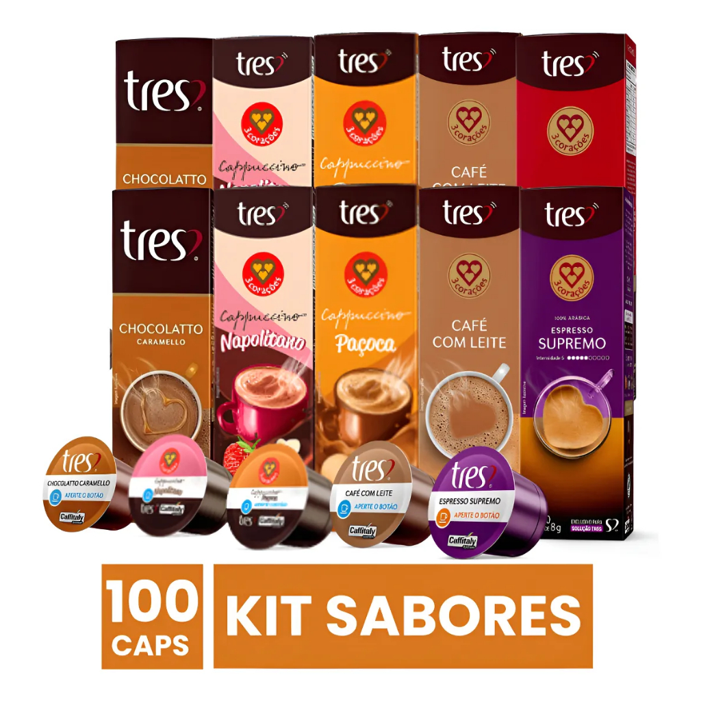 100 Cápsulas Três Corações Kit Combo Café Sabores Especiais