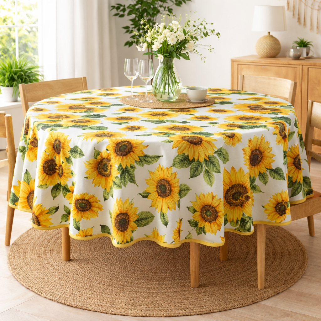 Toalha De Mesa Avulsa Redonda Girassol 1.50 M Cozinha Decoração em Oferta na Shopee