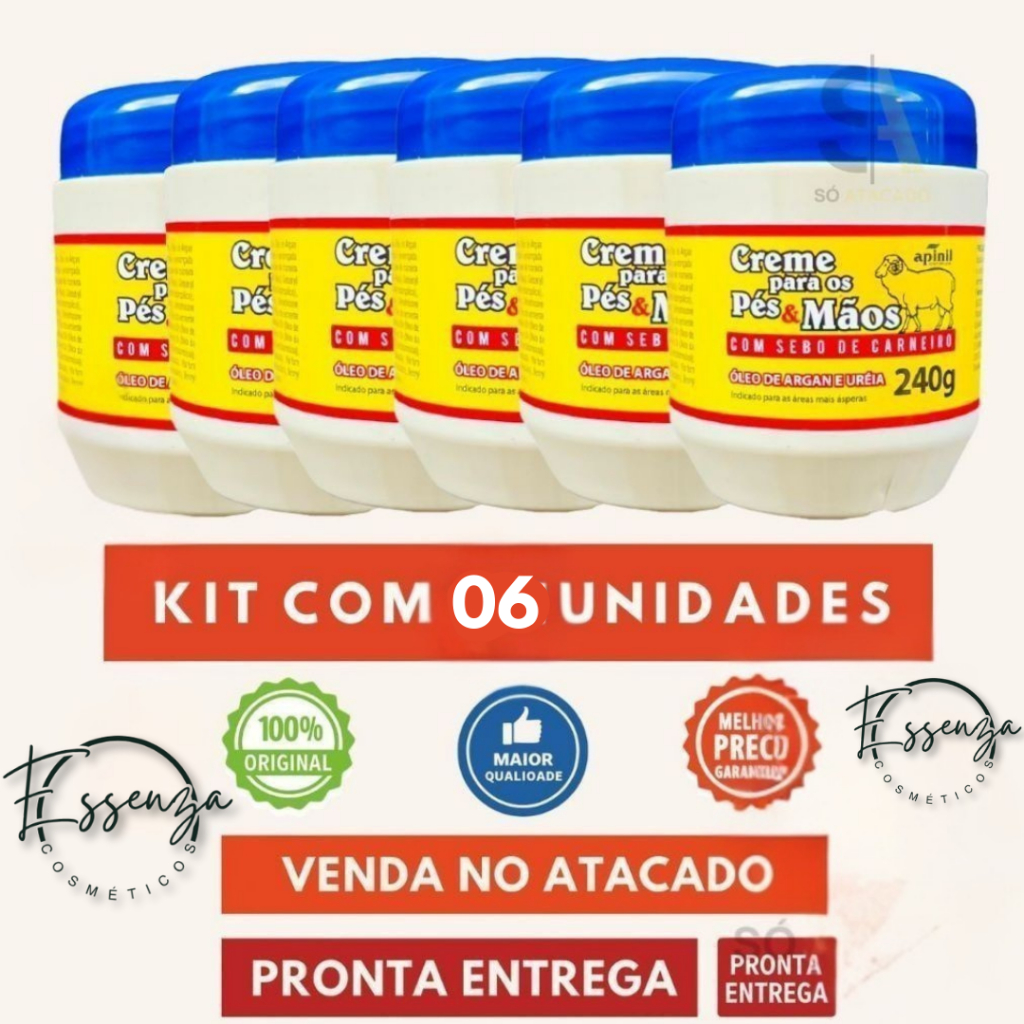 06 UND Creme Hid. Sebo De Carneiro APINIL AZUL 240g - Original -  Para Hidratação De Rachaduras